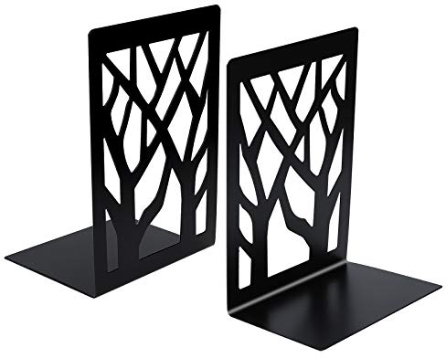 Fermalibri in Metallo Design Unico Dell'albero Moda Stile Semplice Nonskid Reggilibri in Metallo per Ufficio, Scuola, Biblioteca, Casa, Studenti Regalo 1 Coppia (Nero)