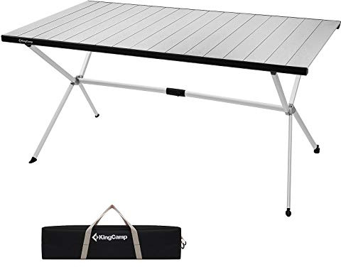 KingCamp Large Folding Camping Table Aluminum Roll Up Table Oversized Camp Table Stable Portable Outdoor Folding Table for Picnic Camping BBQ Backyard Party, 57.4''×31.4'' 6-8 Person,Support 176lbs