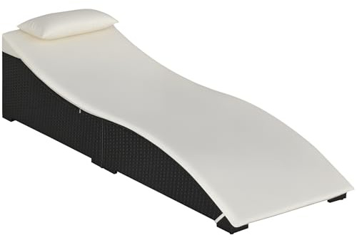 Outsunny Lettino Sdraio Prendisole Pieghevole in Rattan Sintetico con Poggiatesta Rimovibile per Giardino, Terrazzo ed Esterni, 198x68x50cm