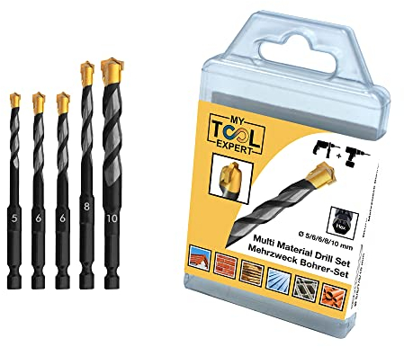 Ultimate Professional - Juego de 5 brocas multimaterial (5,6,6,8,10 mm, Hex-9, giratorias y de impacto multiusos, para ladrillos, azulejos, madera, plástico, metal