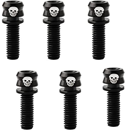 Bicycle Stem Bolts, Titanium Alloy M5 Bolts Screw with Washers Set for MTB Road Mountain Bike Tapered Bolts (Black,M5x15mm)