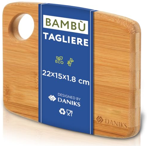Daniks Planche à Découper en Bambou, Bois 22x15x1.8 cm (S), Service pour Encas et Petit Déjeuner