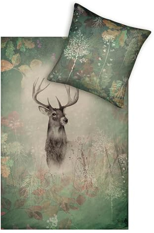 ESTELLA Kuschelflanell Bettwäsche Wilbur moos 1 Bettbezug 155 x 220 cm + 1 Kissenbezug 80 x 80 cm