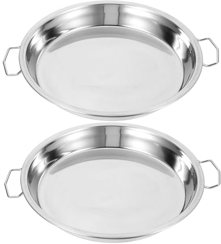 HOLIDYOYO Padella Per Paella In Acciaio Inox 2 Pezzi Padella Spagnola In Acciaio Inox Con Doppi Manici Padelle Antiaderenti Da 23 Cm Per Campeggio E Raccolta Forno E Induzione Argento