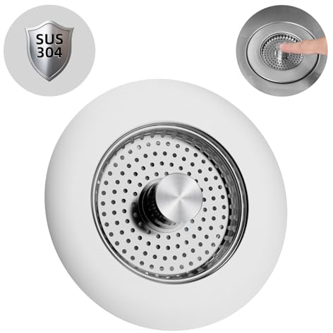 Hibbent Spülbecken Stopfen,Küchenspüle Sieb und Stopfen Combo,Alle Metall Stopfen und Sieb,Anti-Clogging,Küche Spüle Sieb Stecker,und verhindern Gerüche-Spülen Tiefe > 26mm