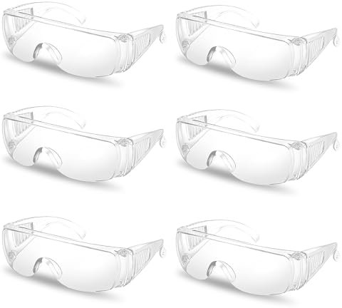UESDU 6 Stück Laborbrille, Schutzbrille Sicheren Arbeitsschutzbrille Staubdicht Sicherheitsbrille Anti Fog Augenschutzbrille Kratzfest für Chemie Herren Damen(Transparent)