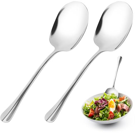 2 Pezzi Cucchiaio da Portata in Acciaio Inossidabile, Manico Ergonomico Antiscivolo per Servire Insalate, Zuppe, Dessert - Design Elegante per Ristoranti, Hotel e Uso Domestico (Facile da Pulire)