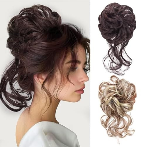 2 Stück Haarteil Mit Klammer Dutt Lockig Wellig Haargummi Mit Haaren Synthetisch Messy Bun Haar Tousled Updo Haarteile Für Frauen Mädchen