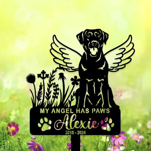 Extrabily Personalized Pet Memorial Grave Marker, Custom Pet's Name Cemetery Decorations for Funerary, Metal Pet Garden Stake, Outdoor Sympathy Pet Stake Plaque Gift for Loss Dog