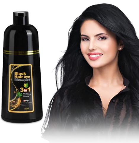 Champú para Teñir El Cabello, Black Hair Dye Shampoo 3 In 1, Instantáneo Champú para el Cabello Negro, 500mL Champús con Tinte para Cabellos Grises para Hombres y Mujeres (Negro)