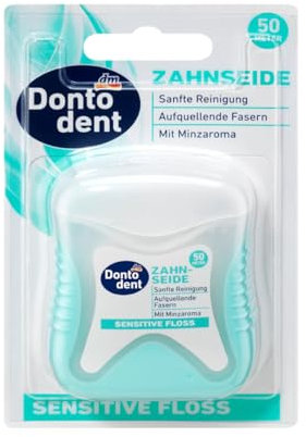 Dontoden Zahnseide Sensitive Floss – Aufquellende, sanfte Reinigung für empfindliche Zähne, Zahnersatz & Zahnspangen, mit Minzgeschmack. 50m 1 Packung