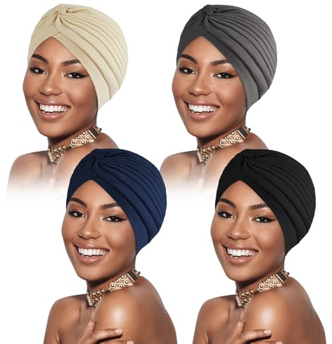 flintronic 4 Pack Women's Turban, Cancer Chemo Beanies Cap, Hair Loss Hat Breathable