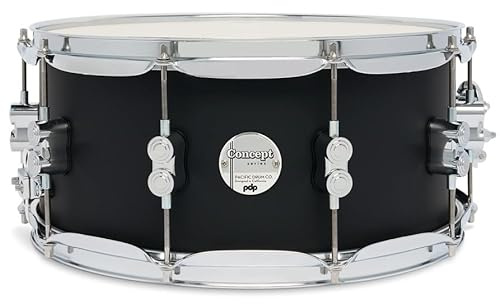 Pacific Drums Concept Maple Snare Drum, 14 x 6.5, Satin Black | Features a 10-ply European Maple shell and high-end DW drum hardware