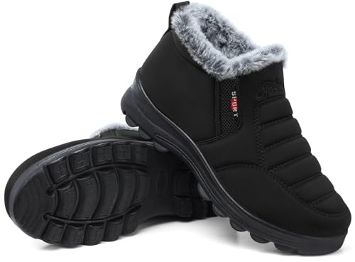 SHIBEVER Winter Boots for Women Snow: Womens Winter Ankle Boots Black Comfortable Size 11 Short Casual Walking Pull On Booties