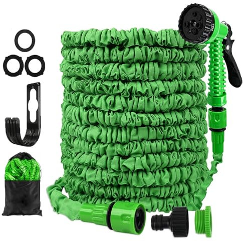 Manguera Extensible 30m, Manguera Flexible Jardín con Pistola Rociadora de 7 Funciones, para Jardín, Terraza y Patio. (25FT-7.5M,Green)