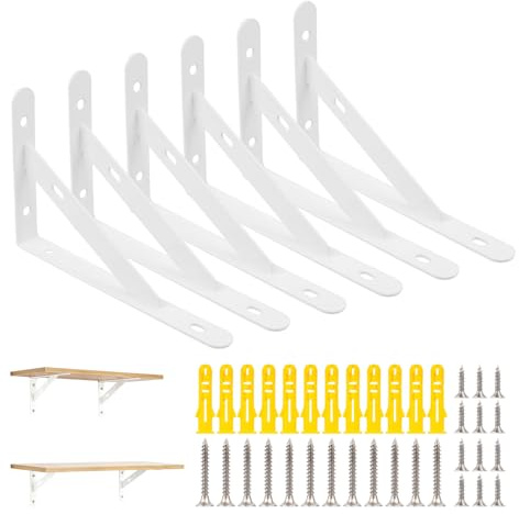 6 Regalhalterung Schwerlastträger Weiß, Wandregal Halterung Wand Regalwinkel Schwerlastwinkel, Regal Wandhalterung Regalbrett Halterung Wandmontage, Dreieckig 90 Grad Regalträger, 15 x 9,5 x 1,6 cm