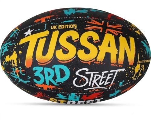 Tussan Sports 3rd Street UK Edition Rugby Ball, Durable, Hand-Stitched Training & Match Ball | Perfect for Youth, Kids & Adults, Ultimate Grip for Kicking & Passing ('3rd Street' UK Edition, Size 4)
