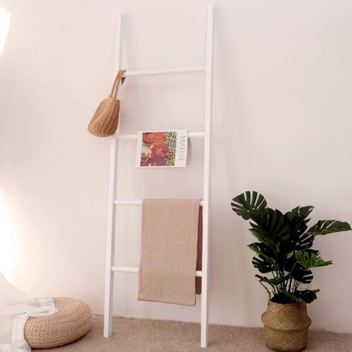 Toallero de pie con escalera de madera, 4/5/6 niveles de almacenamiento para toallas, ropa y mantas, perfecto para baño, sala de estar y dormitorio