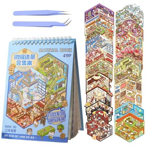 Pegatinas 3D Diy mit 2 Pinza; Sticker Book, Scene Libro Pegatinas | Impermeable y Resistente a Los Libro, Libro de Pegatinas Diseños de Alta Definición para Crear Amigos y Familiare (Azul)