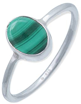 mantraroma Damen Ring Silber mit Stein Malachit Edelstein grün schlicht modern (MRG-100-10-(52))