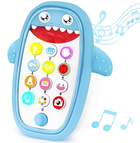 Sommer Teething Phone Toy for Babies with Removable Soft Case, Lights, Music and Adjustable Volume - Play and Learn for Children and Toddlers 18+ Months (Blue) …
