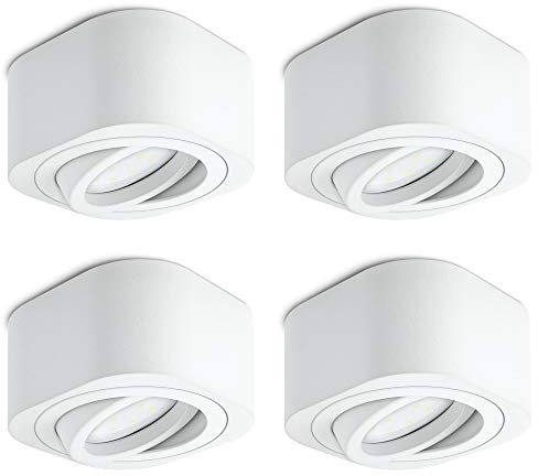 SSC-LUXon 4er Set TEARA LED Aufbauspot weiß flach schwenkbar - mit wechselbarem LED Modul 4W warmweiß 230V - Mini Aufbauleuchte