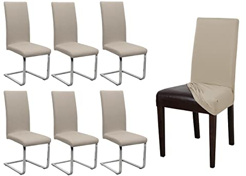BEAUTEX 6er Set Jersey Stuhlhusse, elastische Stretch Husse Baumwolle Bi-Elastic, Farbe wählbar (Beige)