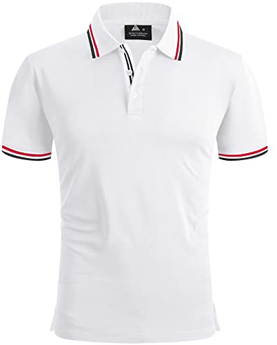 geeksport Poloshirts Herren Kurzarm Tennis Slim Fit Golf Polo Shirt Männer Sport Schnelltrocknend Atmungsaktiv Polohemd Sommer Outdoor Golf T-Shirt(Weiß-M)