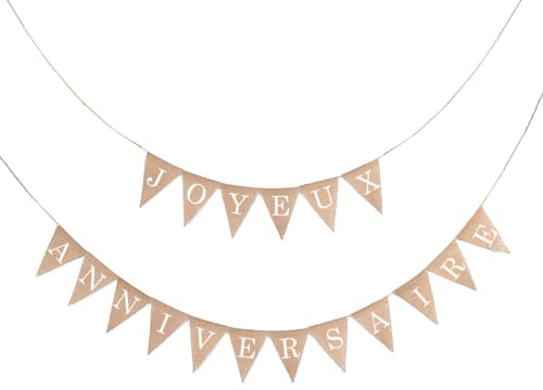 Banderole Joyeux Anniversaire Toile de Jute, 8M Bannière Joyeux Anniversaire, Guirlande Fanions Anniversaire, Fanion Jute Décor Intérieure et Extérieure pour Jardin Salon