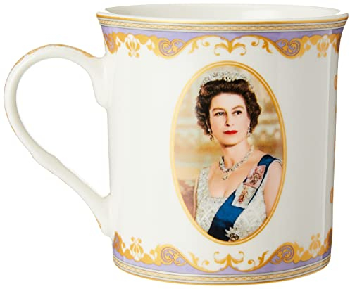 The Leonardo Collection Gedenktasse mit Aufschrift Her Majesty Queen Elizabeth II, 9 cm, Weiß