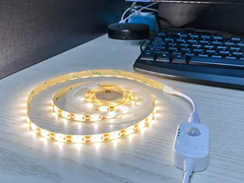 Vortex HJ-J0083W USB LED Strip Lights with Motion Sensor, Warm White 3m Dimmable LED Closet Light Motion Activated, Under Cabinet or Bed Strip Light(3 Meters, Warm White)