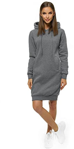 OZONEE Damen Hoodie Kapuzenpullover Lang Sweatjacke Sweatkleid Winterkleid Herbstkleid Kleid Sweatshirt Sweatshirtkleid Kapuzenjacke Kapuzenpulli Kapuze Langarm Sport JS/YS10005Z/5 DUNKELGRAU XL