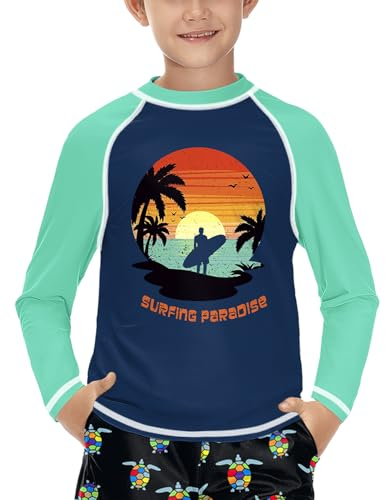 Jungen Fit UV Shirt Rundhals UPF 50+ Sonnenschutz Schnelltrocknend Rashguard Surfen Grün 110