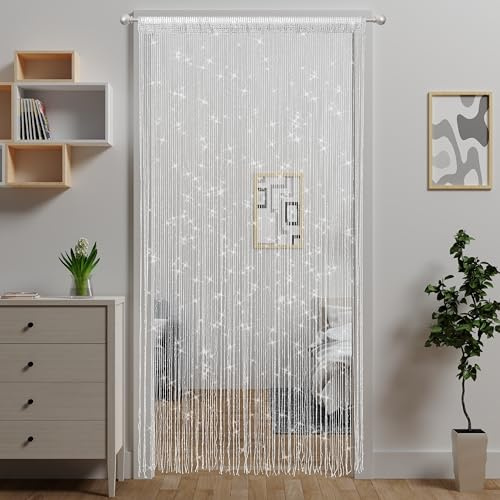 2 tende a fili per porte, tende con perline, da appendere, divisorio con perline, decorazione hippie glitterata, frangia, pannello, armadio, finestra, parete, sfondo, porte, con paillettes velate e