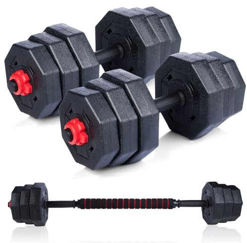 Set Manubri Convertibili in Bilanciere 19Kg Totali 12 Dischi Regolabili Impugnatura Antiscivolo Piastre di Pesi Rivestiti in Plastica Dura Riempiti Barra Lunga Allenamento Muscoli Casa Palestra