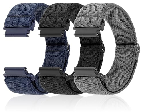 Andibro 3 st elastiskt smartklockband, kompatibelt med 20 mm/22 mm klockarmband release, ersättningsarmband, justerbart elastiskt nylon sololoop-band, tyg, flätat sportband för män kvinnor, 22mm
