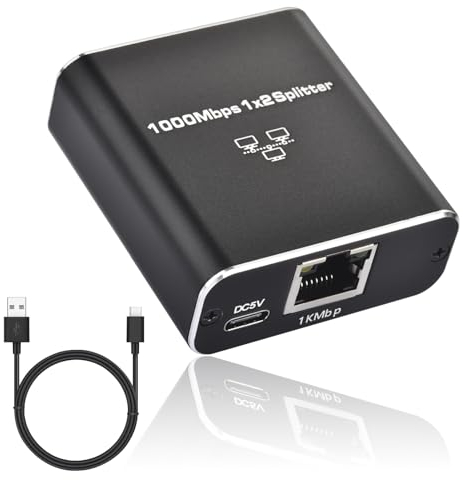 Amtake LAN Splitter 1 auf 2 LAN Switch 2 Port Ethernet Splitter 1000 Mbps LAN Kabel Verteiler Mit Type-C für Computer, Router, Hub, Switch, Set-Top Box, Monitors, Digital TV, etc.