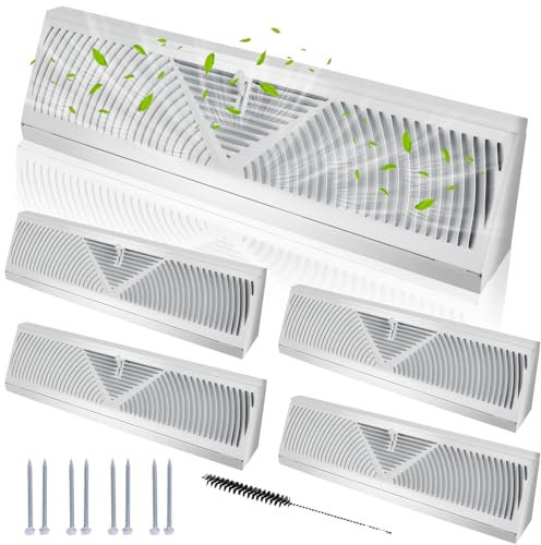 Swess 4 Pcs 18 Inch Baseboard Register White(Duct Opening Size), Baseboard Air Diffuser for Home Floor Wall Baseboard Vent Covers