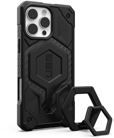 URBAN ARMOR GEAR Schutzhülle für iPhone 16 Pro Max, 17,5 cm (6,9 Zoll), Monarch Pro, Kohlefaser, kompatibel mit MagSafe-Ladegerät, robuste, robuste Schutzhülle + magnetischer Ringständer, schwarz