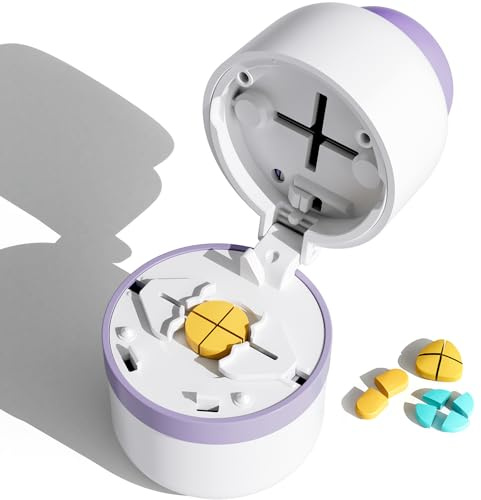 Pill Cutter 1/4 - Pill Splitter with Stainless Steel Blade for Cutting Small Pills or Large Pills in one Fourth, Suitable for Cuting Vitamins, Tablets (1-4 Purple)