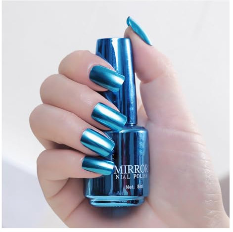 Metallic Blue Nail Polish - Mirror Chrome Finish, Quick-Drying UV-Free Lacquer for Nail Art & Artistic Shine - Chrome Nail Polish 1PCS/8ml