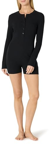 Amazon Essentials Mono de Manga Larga en Mezcla de Algodón Acanalado para Descansar Mujer, Negro, XL