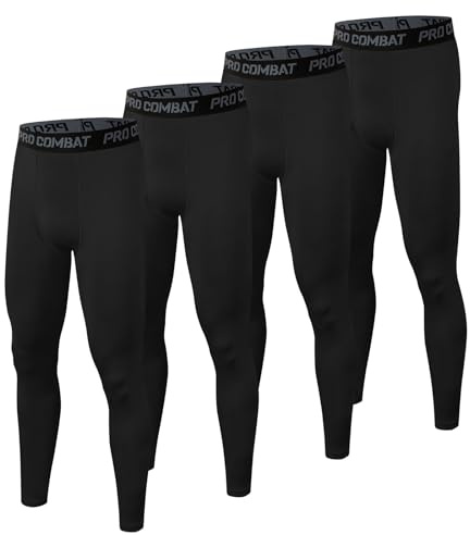 HYCOPROT 4 Pack Men's Compression Pants Tights Athletic Leggings Cool Dry Workout Baselayer Bottoms for Running Yoga Gym Black