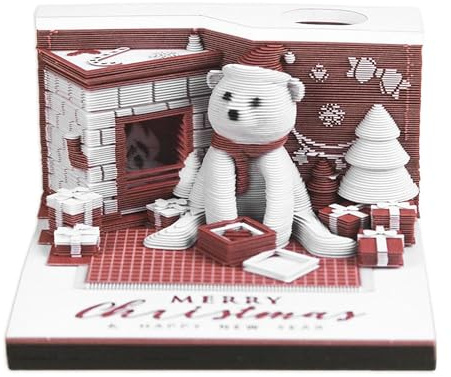 Calendario 3D - Calendario 2026 con diseño de oso de Navidad para escritorio, función de bloc de notas con uso de planificación, accesorios de escritorio para profesores, estudiantes, aulas