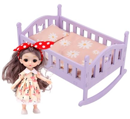 Dewireaey Puppenwiege | Holz Rollenspiel Spielzeug - Puppenbett Mit Zubehör Set | Kinderzimmer Mädchen Geschenk Geburtstag Indoor Aktivitäten Kindergarten