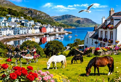 1000 Pieces Jigsaw Puzzle for Adults -Scottish Highlands Town Puzzle for Adults - Recycled Paper Jigsaw Puzzle 1000 Pieces - Fun and Challenging Family Game Great Gift Idea, 70 * 50cm