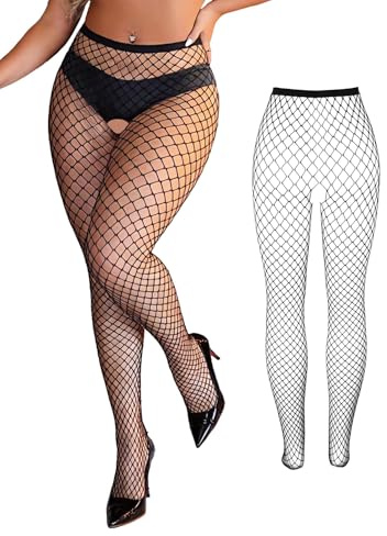ohyeahlady Collant Resille Ouvert à L'Entrejambe Grande Taille Collant Danse Classique Fantaisie Bas Resille Sexy Tights Tenues Hot Lingerie Et VêTement Lingerie Ouverte Leggings L-XXL,Noir Ouvert