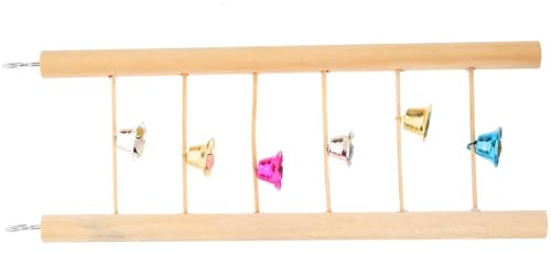 Veemoon Échelle d'escalade en Bois Naturel pour Perroquets et Perruches, 25 Cm avec 6 Marches, Suspendu avec Clochettes, Accessoire pour Cage Oiseaux Petit et Moyen, Échelle de Dressage