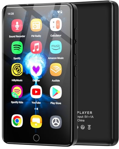 Reproductor MP3 de 32 GB con Bluetooth y WiFi, Pantalla táctil IPS HD de 4 Pulgadas con Altavoces, Reproductor de música para niños con Sistema operativo Android 13, Reproductor de MP4 y MP3 Android