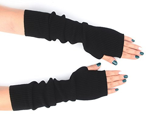 Flammi Cashmere Blend Fingerless Gloves for Women Long Arm Warmers